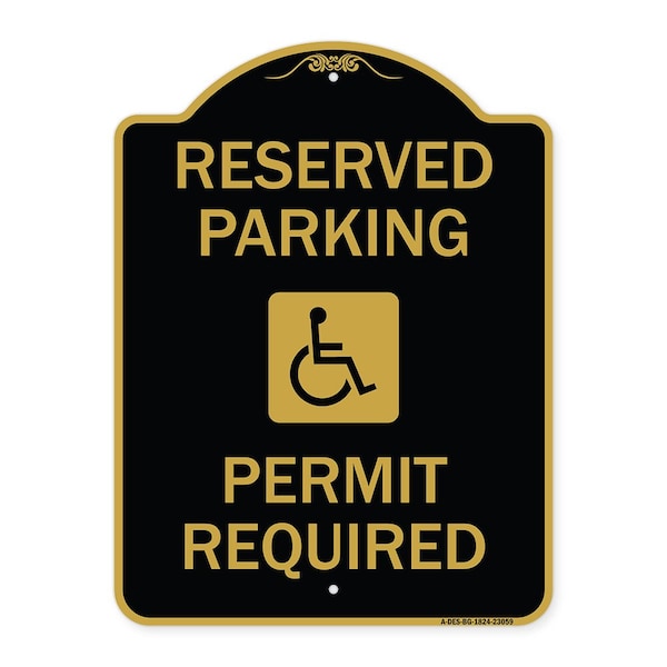 Signmission Reserved Parking Permit Required W/ Graphic, Black & Gold Aluminum Sign, 18" x 24", BG-1824-23059 A-DES-BG-1824-23059 - main